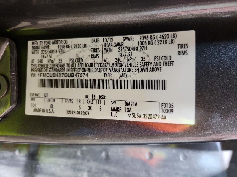 2013 Ford Escape მანქანა იყიდება აუქციონზე, vin: 1FMCU0HX7DUB47574, აუქციონის ნომერი: 61147376