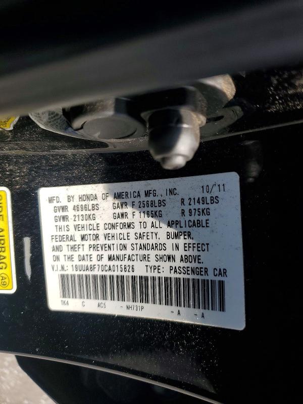 61704386 :رقم المزاد ، 19UUA8F70CA015826 vin ، 2012 Acura Tl مزاد بيع
