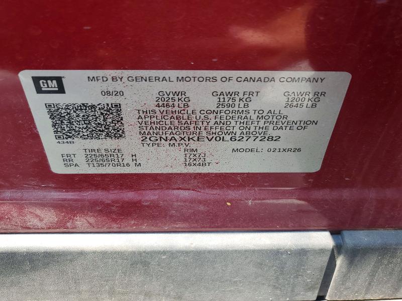 Продажа на аукционе авто 2020 Chevrolet Equinox, vin: 2GNAXKEV0L6277282, номер лота: 61860616
