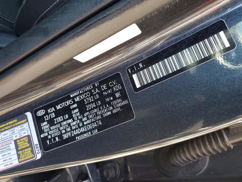 2019 Kia Forte მანქანა იყიდება აუქციონზე, vin: 3KPF24AD4KE069474, აუქციონის ნომერი: 59740376