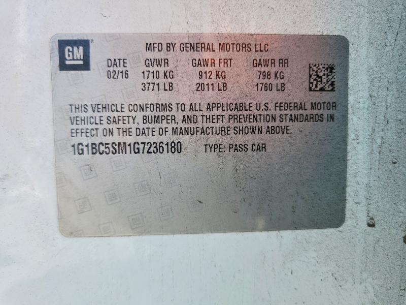 2016 Chevrolet Cruze მანქანა იყიდება აუქციონზე, vin: 1G1BC5SM1G7236180, აუქციონის ნომერი: 59250986