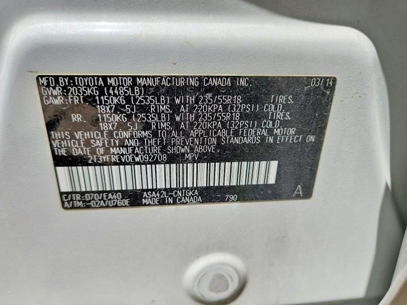 Aukcja sprzedaży 2014 Toyota Rav4, vin: 2T3YFREV0EW092708, numer aukcji: 63681836
