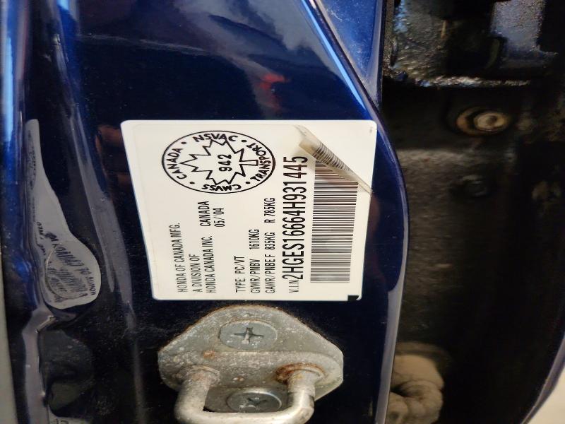 2004 Honda Civic მანქანა იყიდება აუქციონზე, vin: 2HGES16664H931445, აუქციონის ნომერი: 60807506
