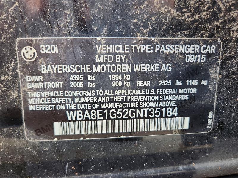 Aukcja sprzedaży 2016 Bmw 320, vin: WBA8E1G52GNT35184, numer aukcji: 62645076