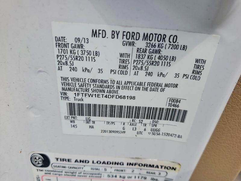 59285376 :رقم المزاد ، 1FTFW1ET4DFD68198 vin ، 2013 Ford F150 مزاد بيع