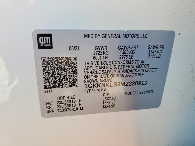 Aukcja sprzedaży 2021 Gmc Acadia, vin: 1GKKNKLS8MZ230913, numer aukcji: 62223046