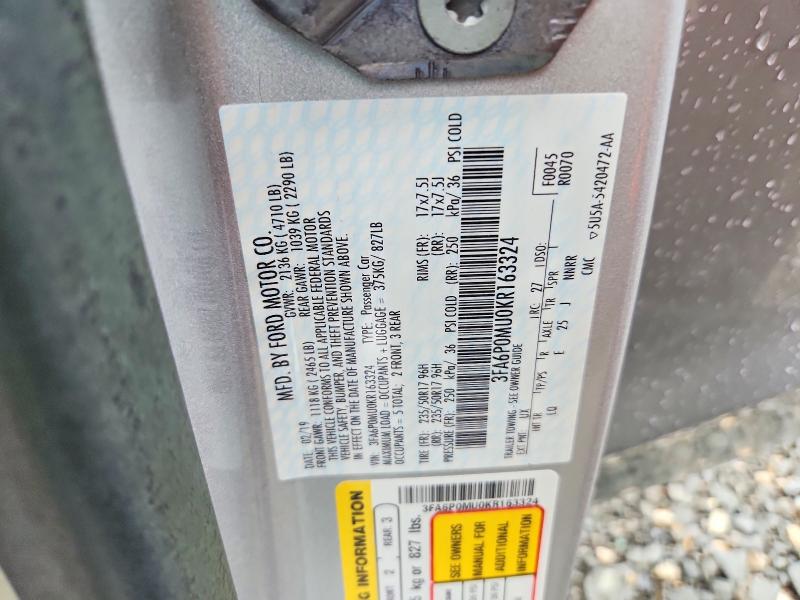 Aukcja sprzedaży 2019 Ford Fusion, vin: 3FA6P0MU0KR163324, numer aukcji: 62158516