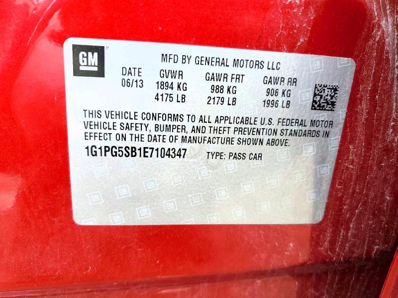 2014 Chevrolet Cruze მანქანა იყიდება აუქციონზე, vin: 1G1PG5SB1E7104347, აუქციონის ნომერი: 62417366