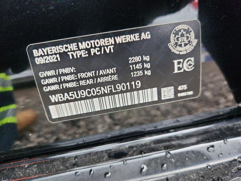 2022 Bmw M340i მანქანა იყიდება აუქციონზე, vin: WBA5U9C05NFL90119, აუქციონის ნომერი: 61593816