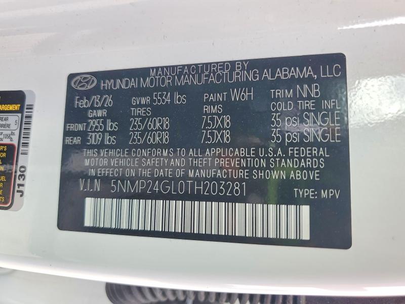59130566 :رقم المزاد ، 5NMP24GL0TH203281 vin ، 2026 Hyundai Santa Fe مزاد بيع