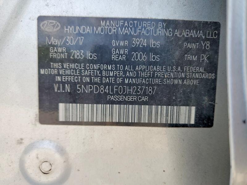 Aukcja sprzedaży 2018 Hyundai Elantra, vin: 5NPD84LF0JH237187, numer aukcji: 60421976