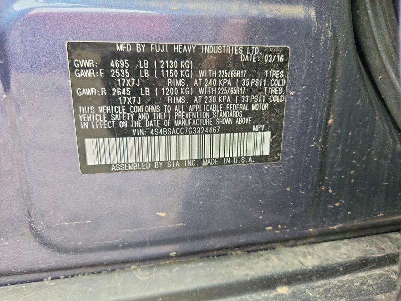 Aukcja sprzedaży 2016 Subaru Outback, vin: 4S4BSACC7G3324467, numer aukcji: 63302716
