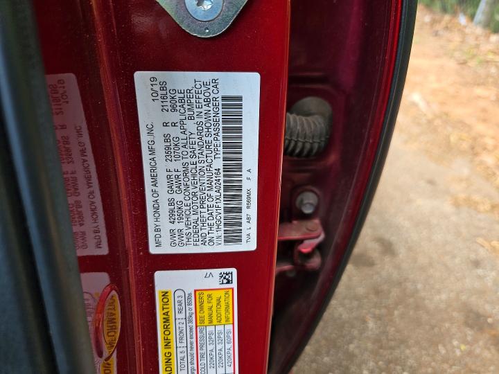 Aukcja sprzedaży 2020 Honda Accord, vin: 1HGCV1F1XLA024164, numer aukcji: 61776396