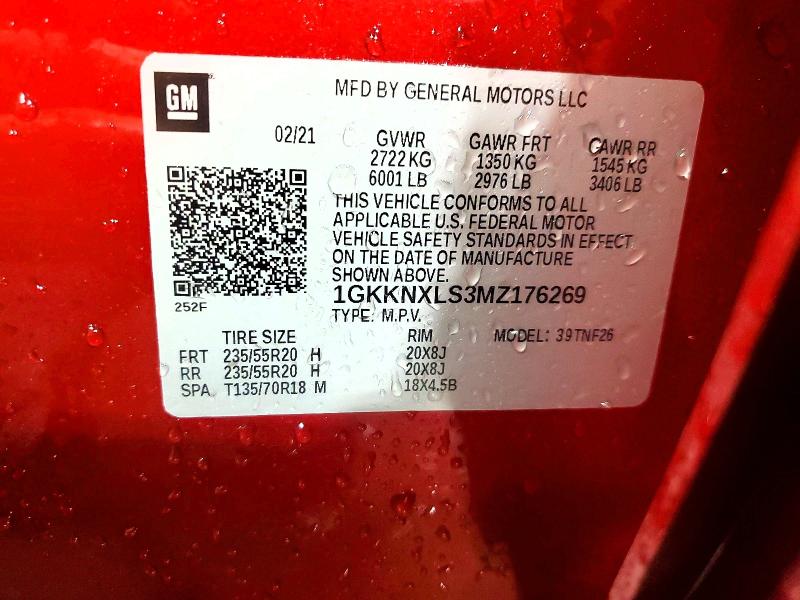 59910196 :رقم المزاد ، 1GKKNXLS3MZ176269 vin ، 2021 Gmc Acadia مزاد بيع