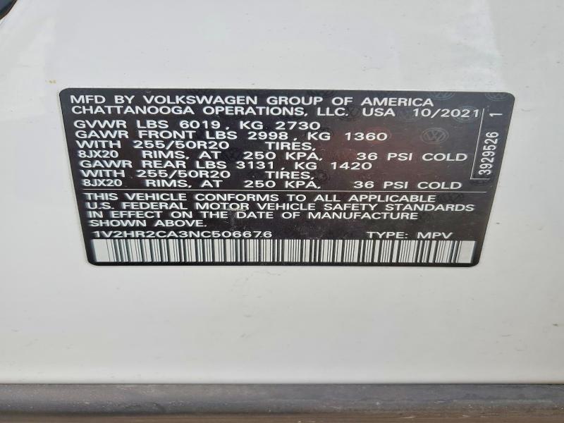 Продажа на аукционе авто 2022 Volkswagen Atlas, vin: 1V2HR2CA3NC506676, номер лота: 85791475