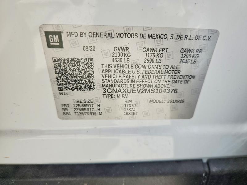 Aukcja sprzedaży 2021 Chevrolet Equinox, vin: 3GNAXUEV2MS104376, numer aukcji: 62250436