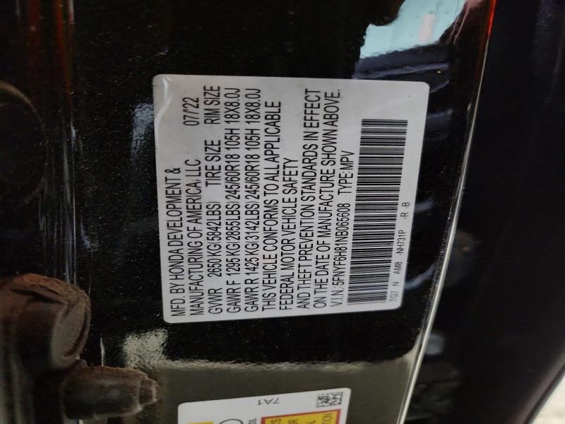 Aukcja sprzedaży 2022 Honda Pilot, vin: 5FNYF6H81NB065608, numer aukcji: 61131976
