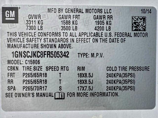 Продаж на аукціоні авто 2015 Chevrolet Suburban, vin: 1GNSCJKC8FR505342, номер лоту: 59989616