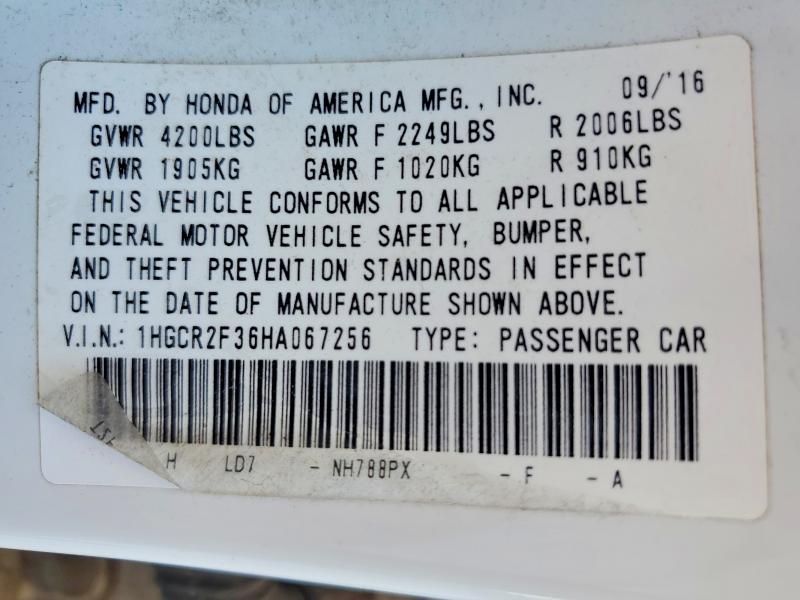 2017 Honda Accord მანქანა იყიდება აუქციონზე, vin: 1HGCR2F36HA067256, აუქციონის ნომერი: 59721946