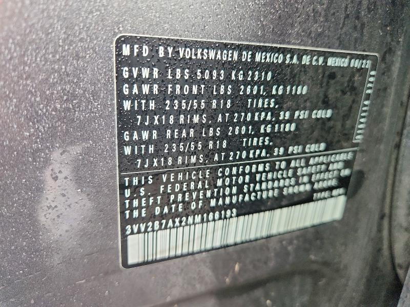 Aukcja sprzedaży 2022 Volkswagen Tiguan, vin: 3VV2B7AX2NM166193, numer aukcji: 59714946