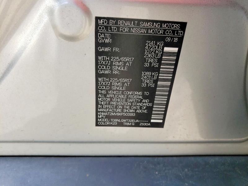 Aukcja sprzedaży 2019 Nissan Rogue, vin: KNMAT2MV6KP503183, numer aukcji: 59801176