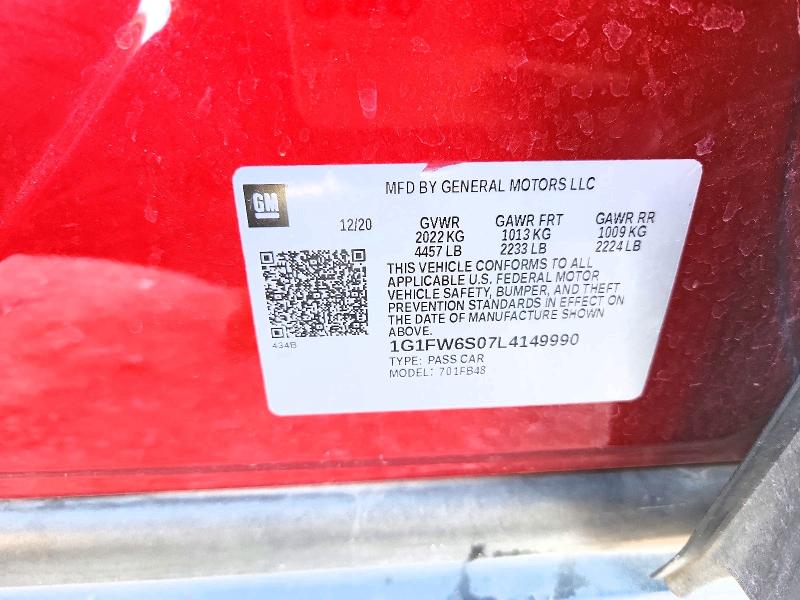 2020 Chevrolet Bolt Ev მანქანა იყიდება აუქციონზე, vin: 1G1FW6S07L4149990, აუქციონის ნომერი: 62438006