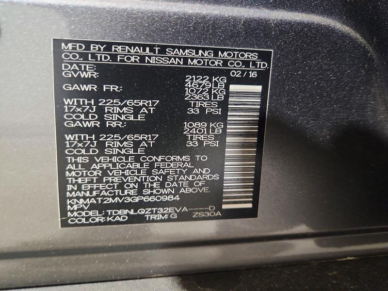 Продаж на аукціоні авто 2016 Nissan Rogue, vin: KNMAT2MV3GP660984, номер лоту: 61992996