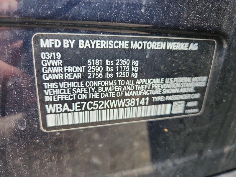 Aukcja sprzedaży 2019 Bmw 540, vin: WBAJE7C52KWW38141, numer aukcji: 60862036