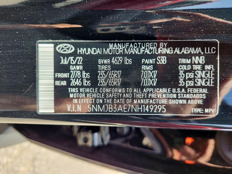 60941586 :رقم المزاد ، 5NMJB3AE7NH149295 vin ، 2022 Hyundai Tucson مزاد بيع