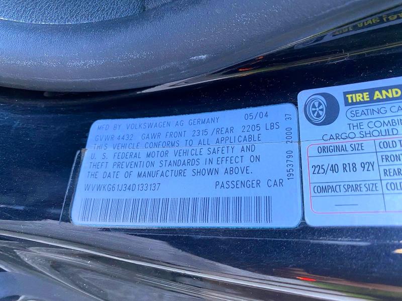 Aukcja sprzedaży 2004 Volkswagen R32, vin: WVWKG61J34D133137, numer aukcji: 62329276