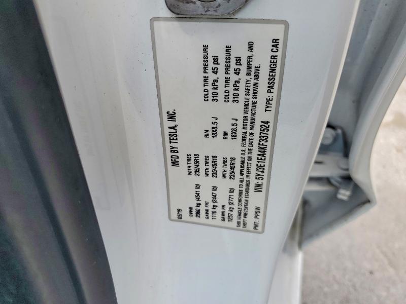 59185896 :رقم المزاد ، 5YJ3E1EA4KF337524 vin ، 2019 Tesla Model 3 مزاد بيع