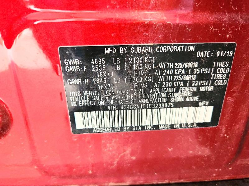 Продаж на аукціоні авто 2019 Subaru Outback, vin: 4S4BSAJC1K3299075, номер лоту: 62116296
