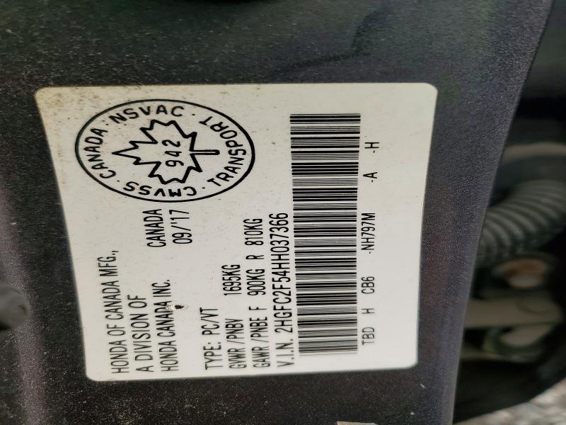60092206 :رقم المزاد ، 2HGFC2F54HH037366 vin ، 2017 Honda Civic مزاد بيع