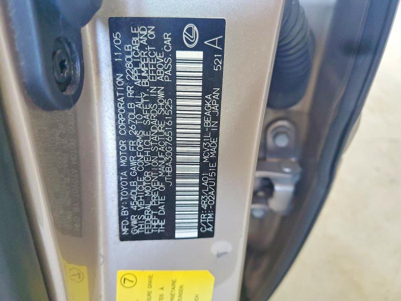 Продажа на аукционе авто 2006 Lexus Es, vin: JTHBA30G765161525, номер лота: 58160906