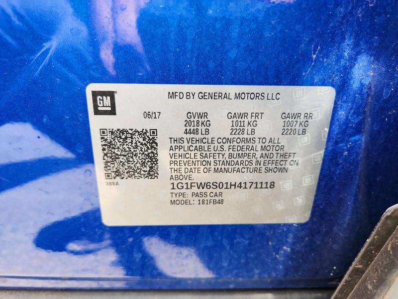 Продаж на аукціоні авто 2017 Chevrolet Bolt Ev, vin: 1G1FW6S01H4171118, номер лоту: 60520686