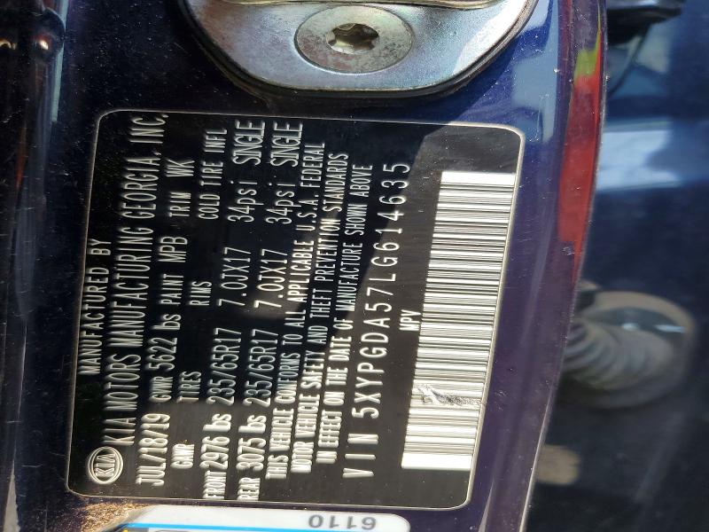 62688476 :رقم المزاد ، 5XYPGDA57LG614635 vin ، 2020 Kia Sorento مزاد بيع