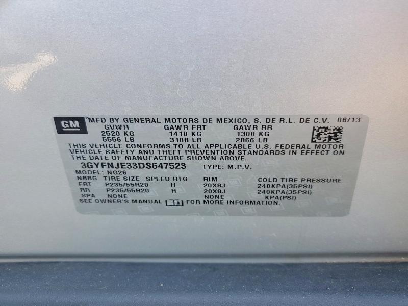 2013 Cadillac Srx მანქანა იყიდება აუქციონზე, vin: 3GYFNJE33DS647523, აუქციონის ნომერი: 59986796