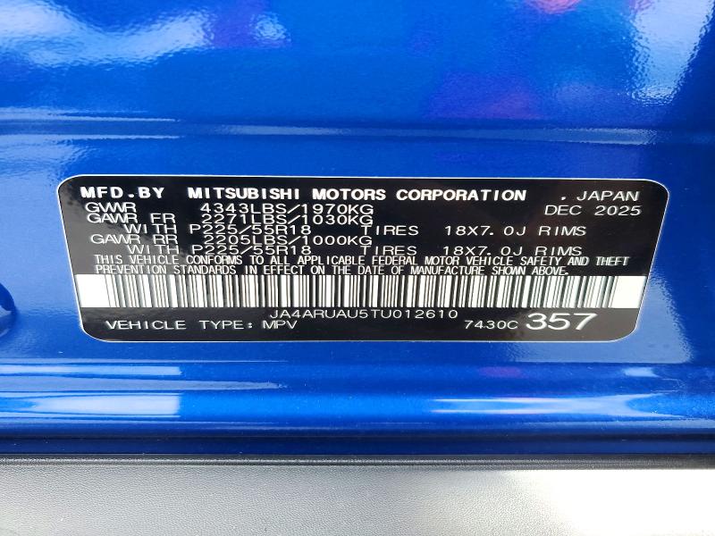 60946886 :رقم المزاد ، JA4ARUAU5TU012610 vin ، 2026 Mitsubishi Outlander Sport مزاد بيع