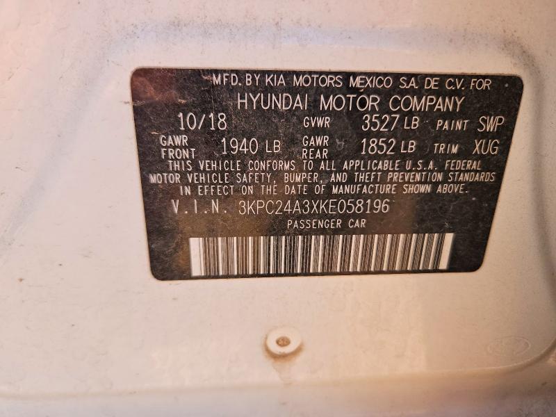 59351076 :رقم المزاد ، 3KPC24A3XKE058196 vin ، 2019 Hyundai Accent مزاد بيع