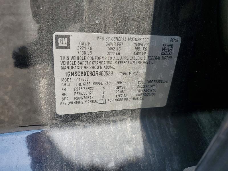 60161176 :رقم المزاد ، 1GNSCBKC8GR400629 vin ، 2016 Chevrolet Tahoe مزاد بيع