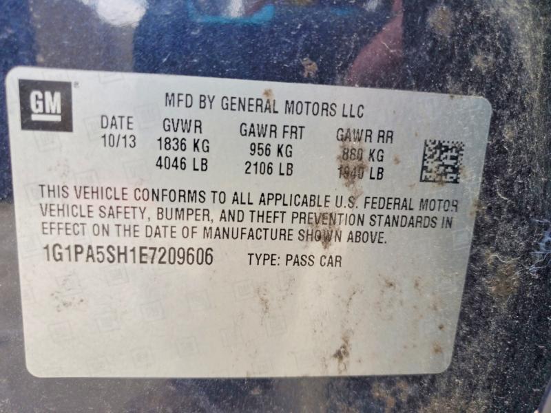 Продажа на аукционе авто 2014 Chevrolet Cruze, vin: 1G1PA5SH1E7209606, номер лота: 62603166