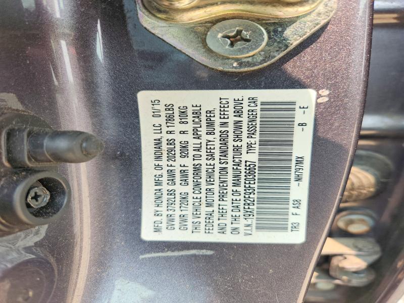 61316176 :رقم المزاد ، 19XFB2F93FE036657 vin ، 2015 Honda Civic مزاد بيع
