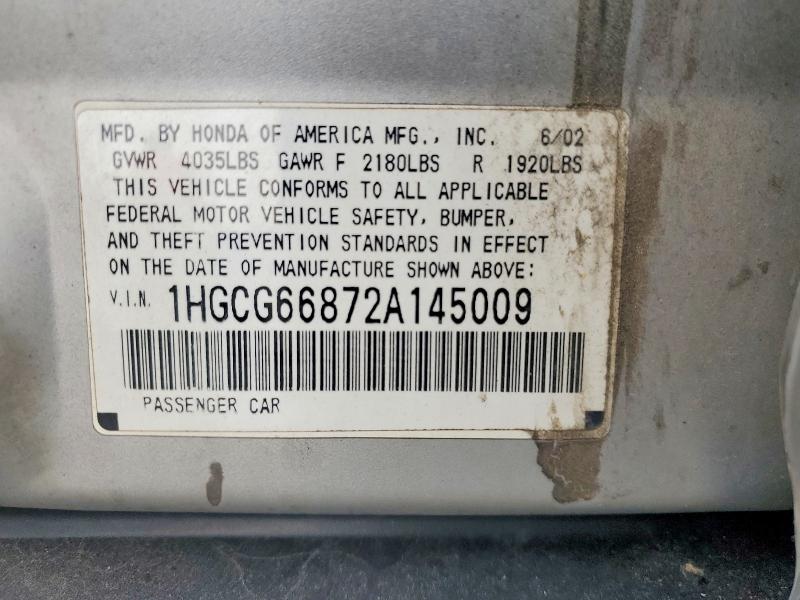 Продажа на аукционе авто 2002 Honda Accord, vin: 1HGCG66872A145009, номер лота: 62928386