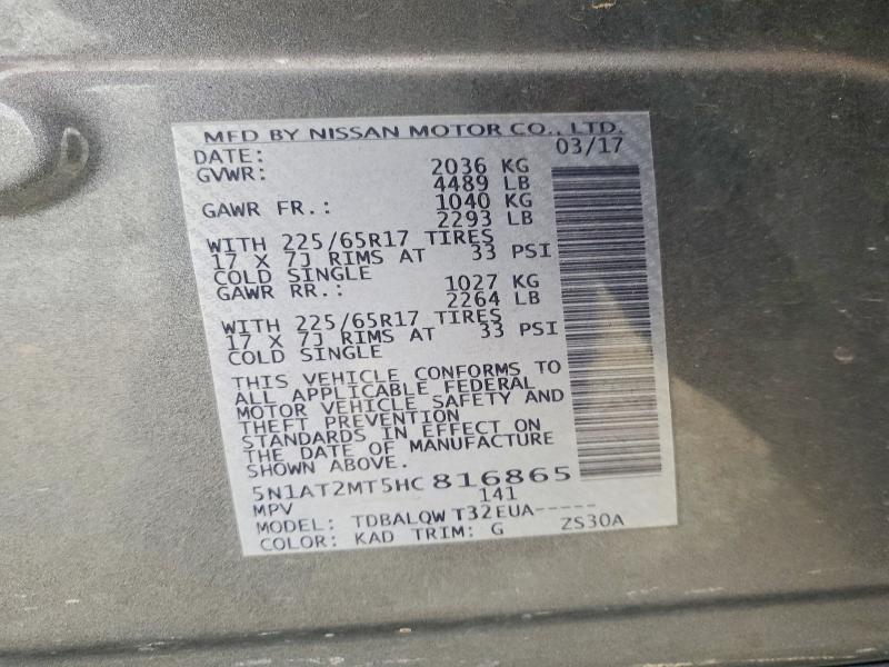 Продаж на аукціоні авто 2017 Nissan Rogue, vin: 5N1AT2MT5HC816865, номер лоту: 60930066