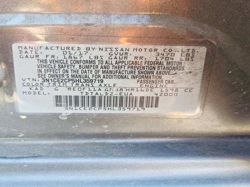 2017 Nissan Versa Note მანქანა იყიდება აუქციონზე, vin: 3N1CE2CP5HL359719, აუქციონის ნომერი: 62037736