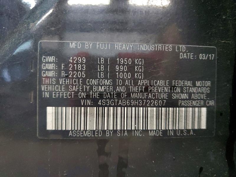 59913896 :رقم المزاد ، 4S3GTAB69H3722607 vin ، 2017 Subaru Impreza مزاد بيع