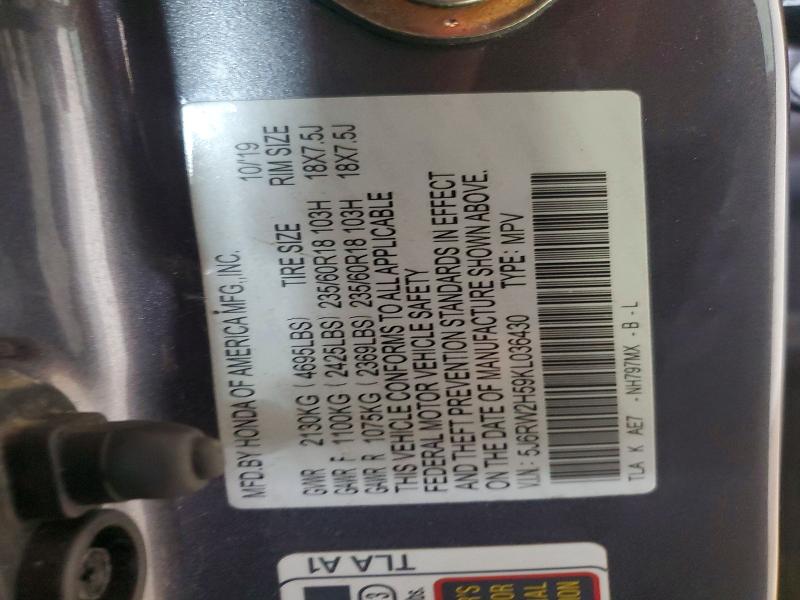 60400026 :رقم المزاد ، 5J6RW2H59KL036430 vin ، 2019 Honda Cr-v مزاد بيع