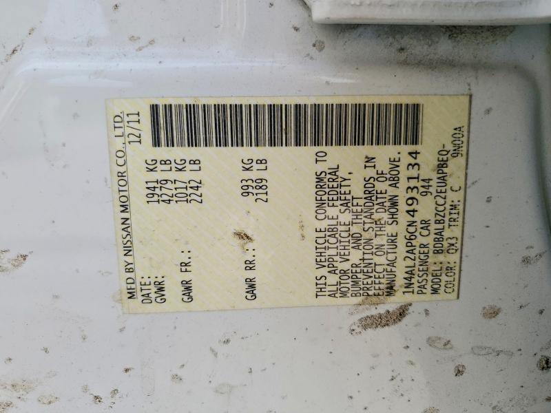 Aukcja sprzedaży 2012 Nissan Altima, vin: 1N4AL2AP6CN493134, numer aukcji: 62001816