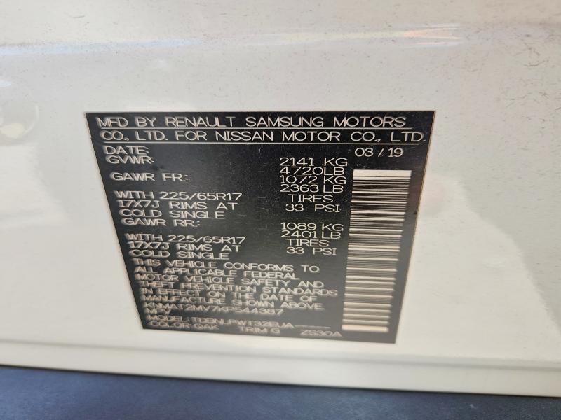 2019 Nissan Rogue მანქანა იყიდება აუქციონზე, vin: KNMAT2MV7KP544387, აუქციონის ნომერი: 60144436