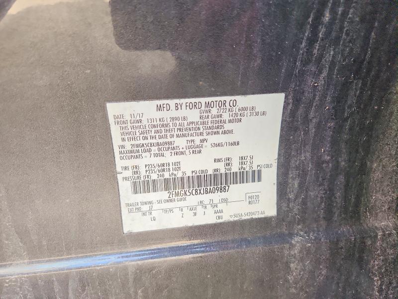 2018 Ford Flex მანქანა იყიდება აუქციონზე, vin: 2FMGK5C8XJBA09887, აუქციონის ნომერი: 61427146